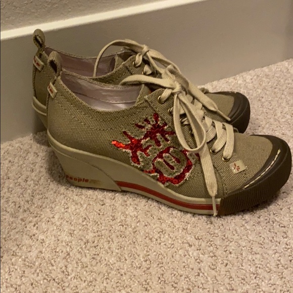 Canvas Platform Sneakers with Red Sequin Accent - Picture 1 of 5